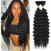 Samtress 18 Inch Deep Wave Bulk Braiding Hair Synthetic Natural Black Curly Hair Extension Wet and Wavy Boho Braids Hair No Weft 2 Bundles for Women(#1B)