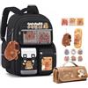 Dujuanus Zaino Capibara per Bambini, Kawaii Borsa da Scuola per Bambini con Astuccio Capibara, Grande Capacità Impermeabile Carino Zaino Capibara (Nero-A)