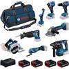 Bosch Professional Bosch PRO 18V System Combo Kit: GBH 18V-22, GWS 18V-8, GDR 18V-215, GSB 18V-65, GKS 18V-57-2, GSA 18V-32, GOP 18V-34, GLI 18V-300, 4 batterie GBA 5.0 Ah, GAL 12V/18V-80, L-BAG