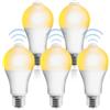 Behogan Set di 5 lampadine LED E27 con sensore di movimento PIR, 12 W, luce bianca calda, 2700 K, non dimmerabili, angolo di diffusione di 120°, 1100 lumen, 80Ra, sensore di luce, lampada a risparmio