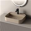 EMKE Lavabo da Appoggio e Sospeso 50 x 40 x 11 cm, Lavandino Rettangolare in Ceramica Beige opaco con Angoli Arrotondati, Lavello Moderno Salvaspazio per Bagno e WC - Senza Rubinetto e Piletta