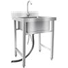HIJNXG Lavello singolo autoportante, 60 x 60 x 93 cm, lavello da cucina commerciale con rubinetto a 360° e supporto, portata 150 kg, in acciaio inox, per cucina, ristorante, garage