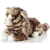 Uni-Toys - Gatto domestico grigio tigrato, sdraiato - 25 cm (lunghezza) - gatto di peluche - peluche