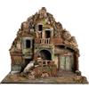Chianese Presepe Artigianale Napoletano con Fontana Funzionante, Forno con Effetto Fuoco e Illuminazione Integrata, Legno e Ceramica, 60x45x60 cm, per Pastori 6-10 cm