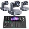 Tenveo Bundle Telecamera PTZ 4K e Controller - Kit con 3 Telecamere PTZ 4K Zoom 20X, Tracking AI, HDMI/USB3.0/LAN PoE e Controller Joystick PTZ NDI con schermo LCD da 5'' per Live Streaming