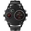 JewelryWe Orologio da Polso Grande Punky Militare Sport per Uomo, Bussola,Dual Time, Cinturino in Pelle Retro Vintage Gotico Quadrantini