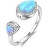 HeyMeili 925 Argento Anelli Donna Ragazza Aperti Regolabile Anello Opale Blu Pietra Preziosa Anelli di Promessa Fidanzamento Fede Nuziale Regalo