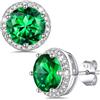 Bestyle Orecchini Donna Punto Luce 2 Carati, Ipoallergenici con Punta in Argento 925, Pietre Portafortuna Rotonde per i 12 Mesi Brillante Verde Smeraldo, Regalo per Donna