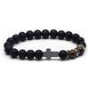 TOLOWOBK Bracciale a croce da uomo con occhio di tigre, con perle naturali, colore nero, gioiello cristiano, cresima, compleanno, comunione, battesimo, regalo per figlio, nipote, fratello, 23