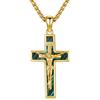 OHAYOO Crocifisso, collana da uomo in argento sterling 925, a forma di croce con ciondolo a forma di Gesù, abalone/turchese/malachite, Normal, Argento sterling, Abalone