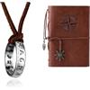 XHBTS Uncharted 4 Drake 20 adesivi e collana con ciondolo inciso, catena in pelle marrone e taccuino da viaggio, diario vintage in pelle sintetica, (marrone)