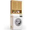Xbro Armadietto Lavatrice, Mobile Salvaspazio per WC, con Ante e Ripiano Aperto, per Lavanderia e Bagni Piccoli, 66x26x170 cm,Colore legno di bambù