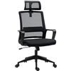 HOMCOM Sedia da Ufficio Ergonomica, Sedia per Scrivania con Poggiatesta e Altezza Regolabile, Poltrona da Ufficio con Dondolo e Ruote, Rivestimento a Rete, Nero