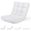 RELAX4LIFE Sedia da Terra in Velluto, Pieghevole Relax con Schienale Inclinabile in 14 Livelli, Poltrona Imbottita e Portatile Salvaspazio per Soggiorno e Camera da Letto (BIANCO)