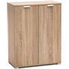 milani home - armadietto 2 ante 60 x 38 x 85 cm, marrone chiaro, truciolare bilaminato, mobile contenitore bagno cucina soggiorno, fatto in Italia