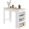WOLTU Tavolo da Bar, Bancone da Bar con 1 Cassetto e 3 Ripiani, Tavolo Penisola per Cucina, Pub, Bistrot, Legno Ingegnerizzato (Con assi di legno, Bianco+Rovere Chiaro, 120 x 50 x 90 cm)