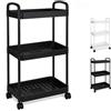 hjwanyin Carrello da cucina a 3 ripiani con ruote, con manico, per libri, bellezza e artigianato, carrello portaoggetti per stanza, bagno, ufficio, scaffale salvaspazio (nero)