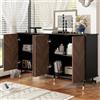 SUKY Credenza moderna con motivo a spina di pesce, armadio a buffet con 4 ante e ripiani regolabili in altezza, spazio per soggiorno, corridoio e sala da pranzo, 140 x 40 x 80 cm, nero+marrone