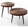 BAKAJI Set 2 Tavolini da Caffè Tondi Design Industrial, Tavoli da Soggiorno Rotondi con Piano Intagliato e Gambe in Metallo, Tavolino da Salotto Rotondo Salvaspazio per Casa, Ufficio, Negozio (Noce)