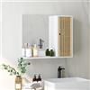 HOMCOM Mobile da bagno con specchio, specchio da bagno con ripiano, porta a doghe di bambù e ripiano regolabile, 60 x 14 x 50 cm, bianco