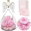 Sunia Regalo San Valentino per Lei, 3 Rosa Stabilizzata Vera in Angel Cupola Regalo Mamma, Rosa Eterna con Angelo Figurine di Vetro Regalo Donna, Regalo Nonna Mamma Compleanno, Regali San Valentino