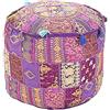 Aakriti Gallery - Copri pouf rotondo in stile etnico indiano, rivestimento decorativo indiano in cotone ricamato per poggiapiedi, solo federa (46 x 33 cm) Viola