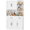 HOCSOK Mobile Credenza Cucina, Alta Dispensa Cucina con Scaffale Angolare | Mobile Credenza Soggiorno con Superficie Verniciata, 5 Ante, Ripiano Aperto per Microonde e Libreria 3 Livelli, 77 x 104