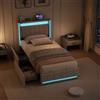 QMTXBYJ Letto imbottito 90x200 con 2 cassetti, Letto singolo con contenitore 90x200, testiera LED con funzione di ricarica USB, Struttura letto Singoli con rete a doghe per Ragazzi, senza Materasso