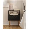 HEYZOEY Comodino Moderno Con 1 Ripiano Aperto e 1 Cassetto, Stile Boho per Camera da Letto, Soggiorno, Nero e Oro