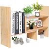 Flexzion Scaffale da scrivania in legno naturale, organizer da scrivania, organizer per ufficio, regolabile, espandibile, per accessori da tavolo, libreria, espositore (beige)