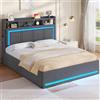 AOGLLATI Letto Matrimoniale con Contenitore, Letto Matrimoniale 140x200 cm con Luci LED, 3 Porte USB e 1 Porta Type-C, Struttura Letto con Cassone Idraulico e Testiera Imbottito (Grigio Scuro, Lino)