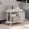 Furinno Turn-N-Tube - Tavolino ovale a 2 ripiani con ruote, tavolino rotondo angolare bianco, comodino, comodino con ripiano aperto, montaggio senza attrezzi, per soggiorno, camera da letto, bianco