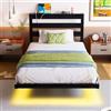 VERFARM Struttura letto singolo galleggiante da 91 cm, con luci LED e stazione di ricarica USB, struttura letto in metallo per letto singolo, con testiera in legno, senza bisogno di molle, supporto a