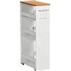 FetiNes Carrello Stretto a 4 Ripiani, Carrellino da Cucina con Rotelle Maniglia e ganci, per Spazio Ridotto, 40x20x80 cm cm, Bagno, Lavanderia, Rovere Chiaro+Bianco