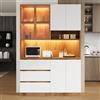 Terahanda Armadi da cucina, vetrine da cucina con illuminazione LED, armadi multifunzionali con 3 cassetti, 6 porte e ripiani per riporre stoviglie, microonde. Dimensioni: 120,5 x 40 x 180 cm