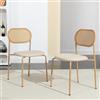 MISNODE Sedia sala da pranzo, poltrona in rattan interno, sedie da cucina Boho con schienale in rattan e imbottita, quattro gambe di supporto in metallo, per la cucina il soggiorno (naturale, set di 2)