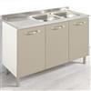 REDÒKASA Sotto lavello per cucina componibile da 120 cm con 3 ante linea MAKA, realizzata in legno 100% MADE IN ITALY (Senza Lavello Senza Lavello Vasche a Destra, Tortora)