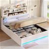 AOGLLATI Letto Matrimoniale con Contenitore, Letto Matrimoniale 140x200 cm con Luci LED Regolabile, 3 Porte USB e 1 Porta Type-C, Struttura Letto con Cassone Idraulico e Testiera Imbottito, Beige