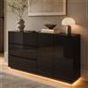 HFASD Cassettiera moderna con illuminazione a LED, 3 cassetti, 2 ante, larghezza 160 cm, armadietto a buffet, per camera da letto, sala da pranzo, ufficio, corridoio, 160 x 35 x 76 cm