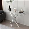 GOLDFAN Tavolo consolle in vetro moderno in stile contemporaneo, tavolo da corridoio con gambe tubolari cromate, tavolo per ingresso, soggiorno, ufficio, rettangolare con estremità arrotondate