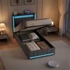 BLSYHDH Letto imbottito 90x200 con LED, letto con spazio di archiviazione, letto idraulico con spazio di archiviazione con USB e porta di ricarica Tipo-C, letto singolo per bambini, letto a soppalco