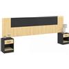 IDMarket - Cabecero SAPA para camas de 140 y 160 cm con mesillas negras y efecto madera