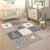 Paco Home Tappeto Bambini Cameretta Pastello 3D Polkadot Con Stelle Beige Grigio Crema, Dimensione:80x150 cm