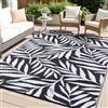 smiry Tappeto da giardino impermeabile, resistente ai raggi UV, reversibile, in plastica, per balcone, campeggio, picnic, cortile, 270 x 360 cm, bianco e nero, motivo foglia