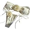 THSCWY Bikini sexy a fascia da donna, senza spalline, motivo floreale, taglio alto, 2 pezzi, costume da bagno con laccetti laterali, bianco, M