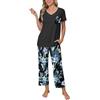Famulily Pigiama da donna in due pezzi, estivo, con scollo a V, top e pantaloni larghi stampati a gamba larga con tasche, abbigliamento da notte morbido, Leopard, XL