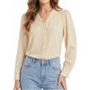 Enmain Camicia Donna Elegante Manica Lunga Camicetta Chiffon con Scollo a V Blusa Cerimonia Casual Ufficio con Bottoni Blu Navy S