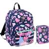 Seven YUB Zaino Scuola con Astuccio, Fantasia Cuori Glitter Navy Rosa, Set 2 Pezzi