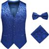DAIHAN Gilet da Abito da Uomo Elegante Paisley Panciotto Smanicato Scollo a V Matrimonio Formale Lavoro Cerimoni,Blu zaffiro,XL