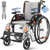 VOCIC U32 - Sedia a rotelle pieghevole, leggera, 14,5 kg, con autopropulsione e trasporto fino a 136 kg, doppio freno, maniglie e braccioli regolabili, ruote antiforatura da 60 cm, alluminio, sedia a